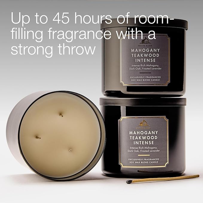 Bath & Body Works White Barn 3‑Wick Candle – Mahogany Teakwood High Intensity