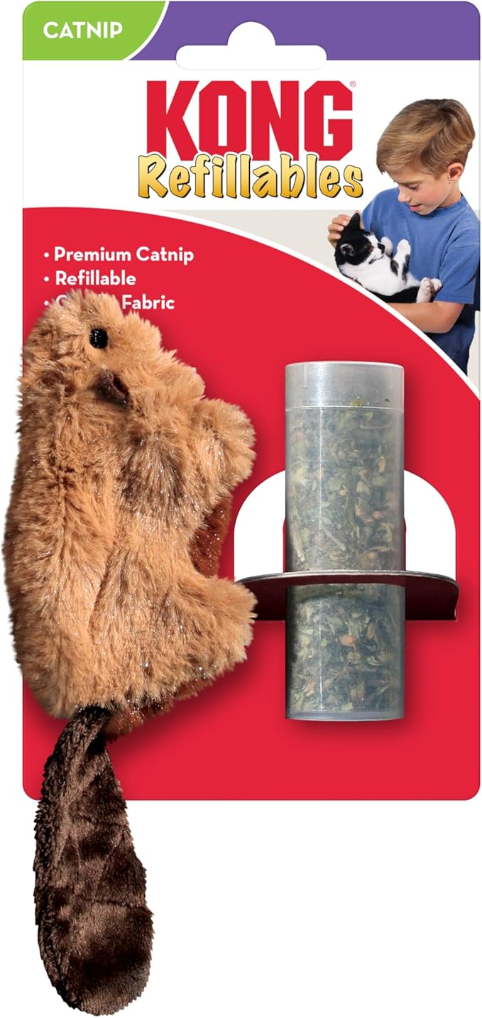 KONG Refillables Beaver – Plush Cat Toy with Refillable Pouch & Premium North American Catnip