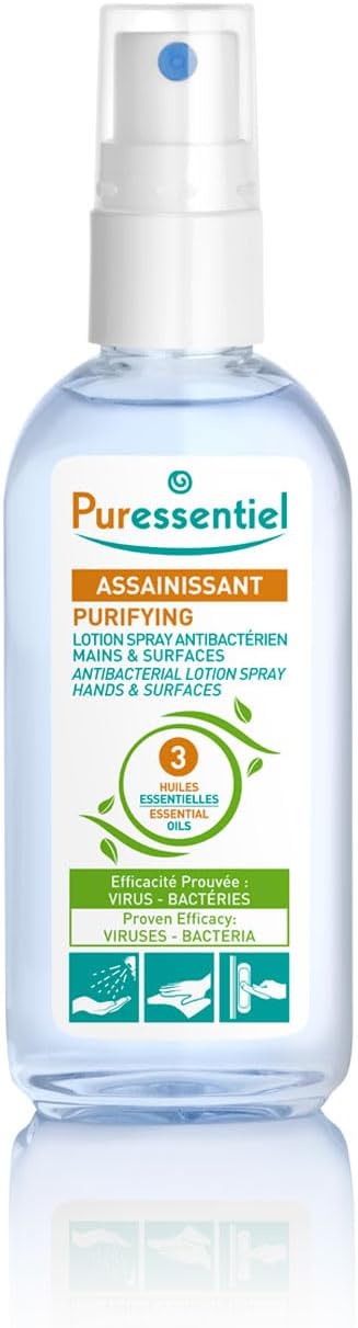Puressentiel Antibacterial Lotion Spray 2.7 oz — 3 Essential Oils, Disinfects Hands & Surfaces 99.9%