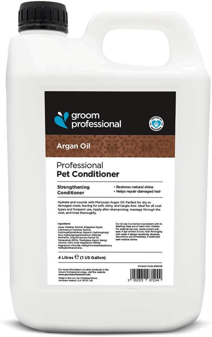 Groom Professional Argan Oil Dog Conditioner – Salon‑Grade Deep Repair & Shine Restoring Formula (4L, Made in the UK)