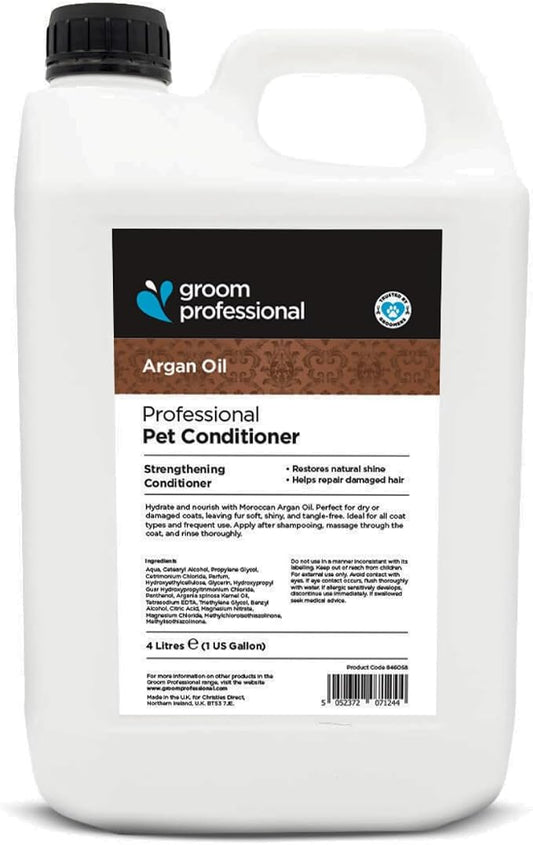 Groom Professional Argan Oil Dog Conditioner – Salon‑Grade Deep Repair & Shine Restoring Formula (4L, Made in the UK)