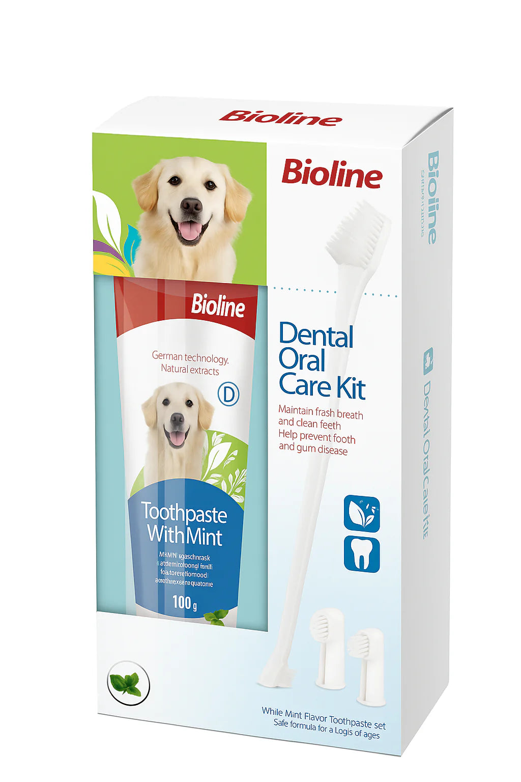 Bioline Dental Oral Care Kit – Mint Toothpaste for Dogs & Cats (100g, German Brand)