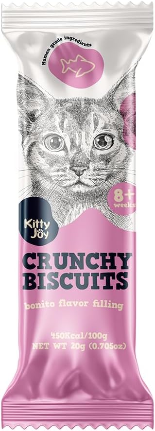 Kitty Joy Crunchy Biscuits with Bonito Flavour Filling Cat Treats 20g - front of pack