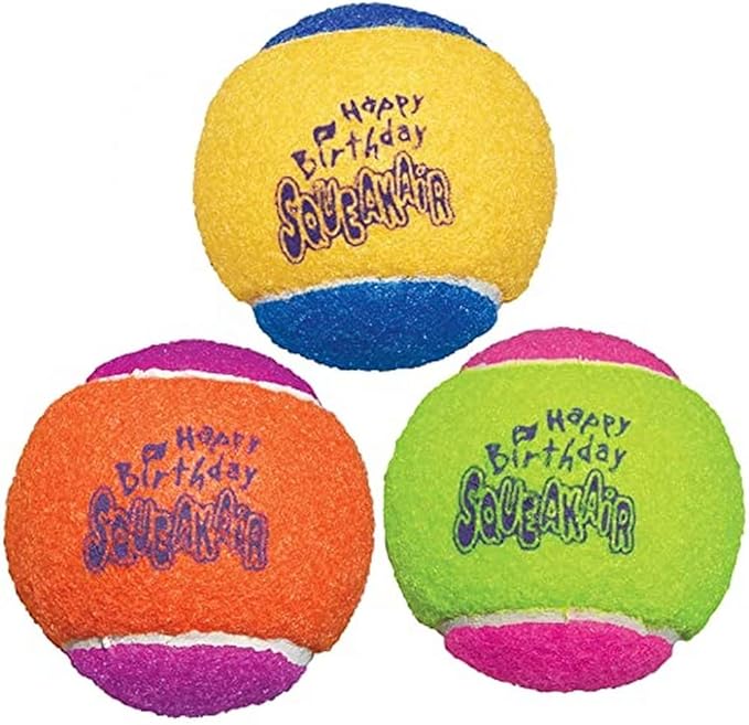 KONG Birthday SqueakAir Balls – Medium Tennis‑Ball Style Squeaky Fetch Toys (3‑Pack)
