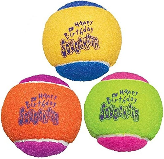 KONG Birthday SqueakAir Balls – Medium Tennis‑Ball Style Squeaky Fetch Toys (3‑Pack)