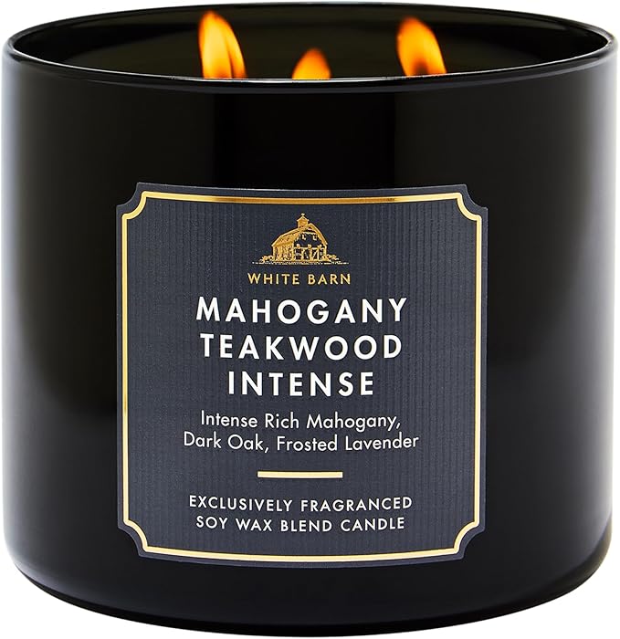 Bath & Body Works White Barn 3‑Wick Candle – Mahogany Teakwood High Intensity