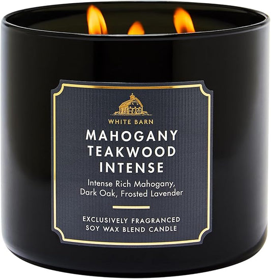 Bath & Body Works White Barn 3‑Wick Candle – Mahogany Teakwood High Intensity