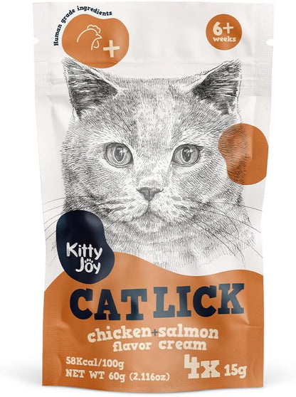 Kitty Joy Cat Lick Chicken + Salmon Flavor Cream Cat Treats 60g, 4x15g - front of pack