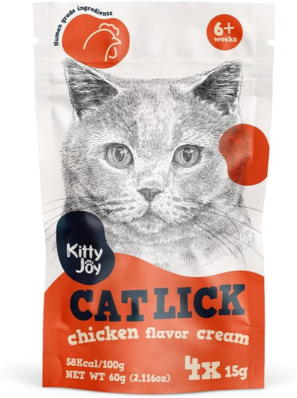 Kitty Joy Cat Lick Chicken Flavor Cream Cat Treats 60g, 4x15g - front of pack