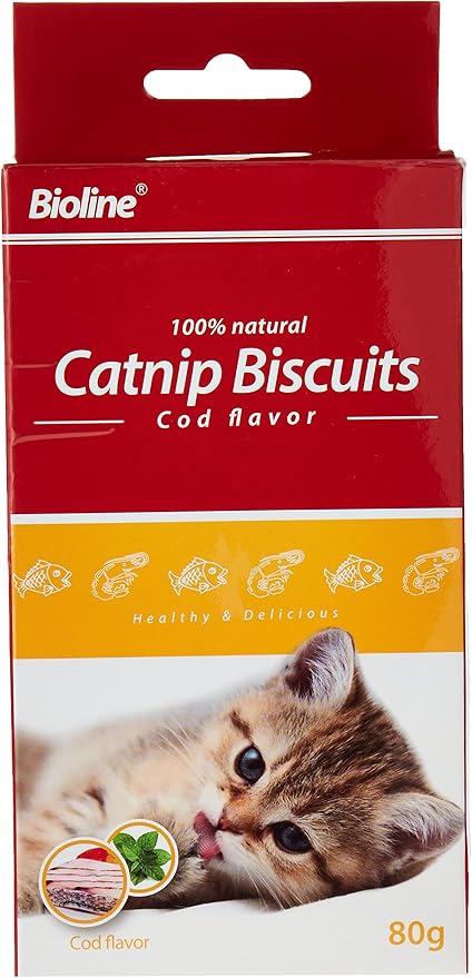 Bioline Catnip Biscuits – Cod Flavour Crunchy Cat Treats (80g)