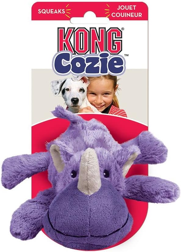 Kong - cozie rosie rhino - indoor cuddle squeaky plush dog toy - for medium dogs