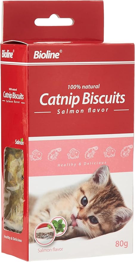 Bioline Catnip Biscuits – Salmon Flavor Crunchy Cat Treats (80g)