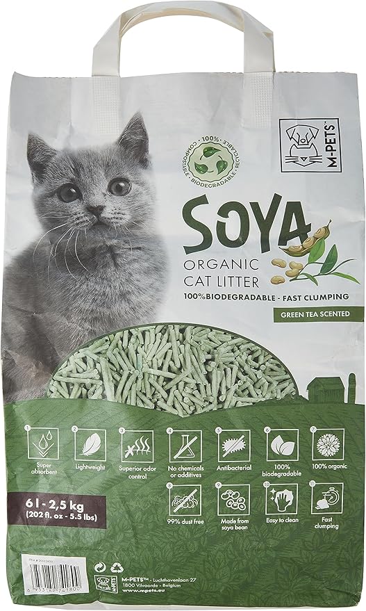 M‑Pets Soya Organic Cat Litter – Green Tea Scented 6L (100% Biodegradable)