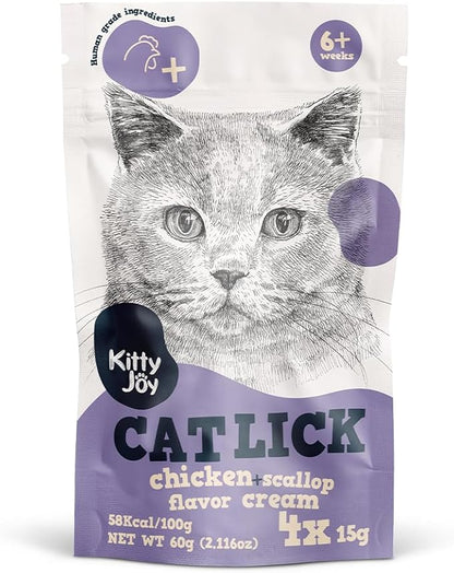 Kitty Joy Cat Lick Chicken + Scallop Flavor Cream Cat Treats 60g, 4x15g - front of pack