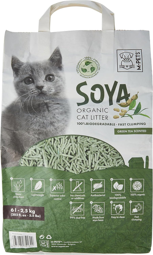 M‑Pets Soya Organic Cat Litter – Green Tea Scented 6L (100% Biodegradable)