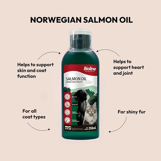 Bioline Norwegian Salmon Oil – Omega‑Rich Skin & Coat Supplement for Cats & Dogs (250ml)