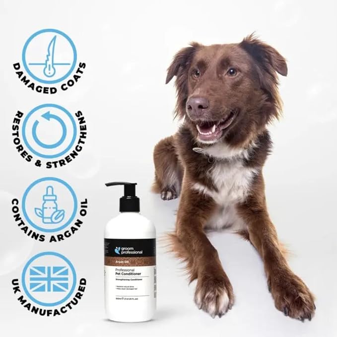 Groom Professional Argan Oil Dog Conditioner – Salon‑Grade Deep Repair & Shine Restoring Formula (4L, Made in the UK)