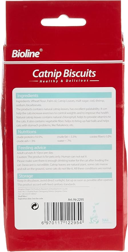 Bioline Catnip Biscuits – Cod Flavour Crunchy Cat Treats (80g)
