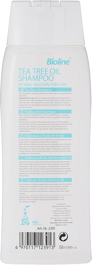 Bioline Tea Tree Oil Dog Shampoo – Antiseptic Skin‑Soothing & Deep‑Clean Formula (250ml)