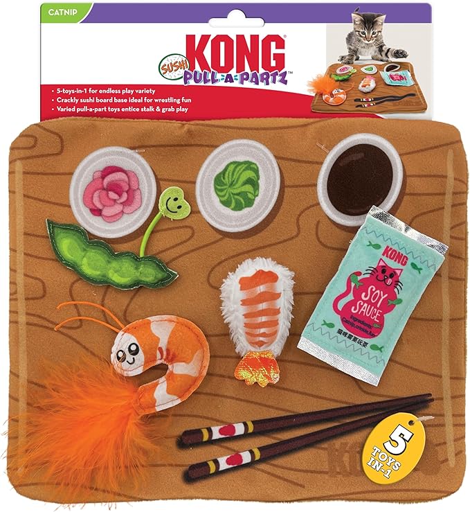 KONG Pull‑A‑Partz Sushi – Multi‑Piece Cat Toy for Batting, Tugging & Puzzle Play