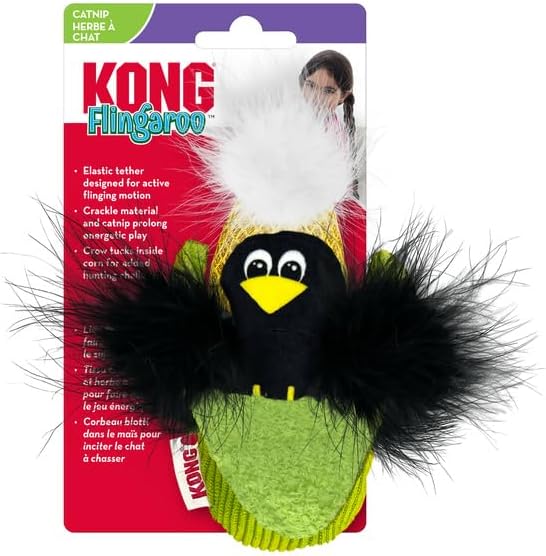 KONG Flingaroo Corny – Corn Cob & Crow Plush Cat Toy with Feathers & Premium Catnip