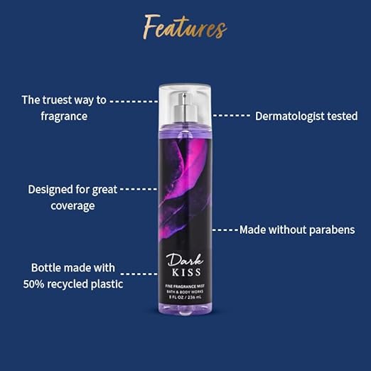 Bath & Body Works Dark Kiss Fine Fragrance Mist – 236 ml (8 fl oz) — Deep, Berry‑Rich & Seductive Scent