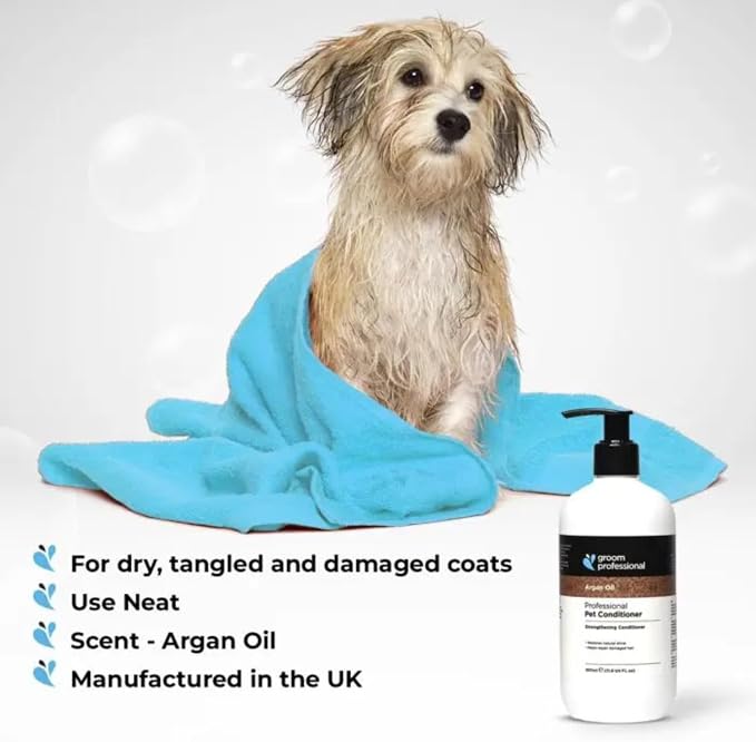 Groom Professional Argan Oil Dog Conditioner – Salon‑Grade Deep Repair & Shine Restoring Formula (4L, Made in the UK)