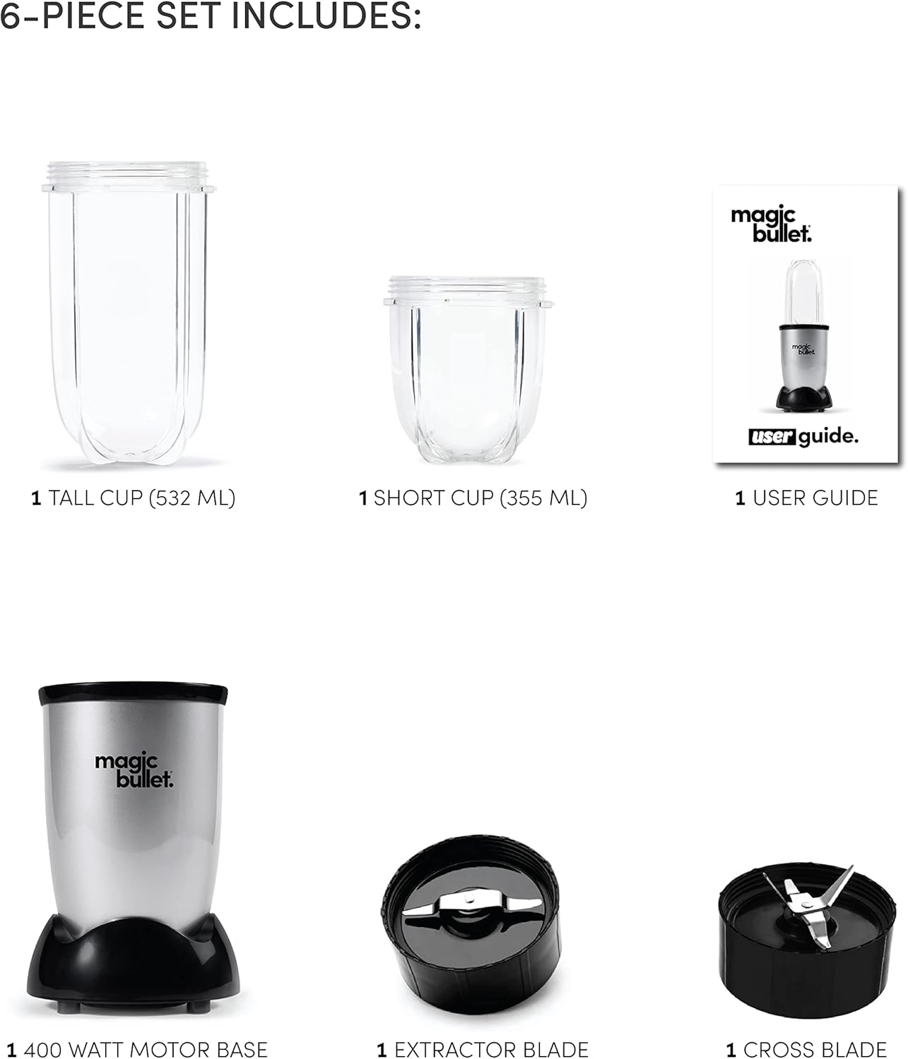 Magic Bullet 400W Blend-It-All Kitchen System — 4-Piece Set, 530ml, Silver (MB4-0612)