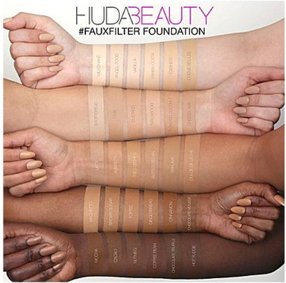 Huda Beauty Faux Filter Foundation 140G - shade swatches on skin