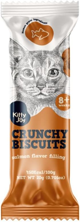 Kitty Joy Crunchy Biscuits with Salmon Flavour Filling Cat Treats 20g - front of pack