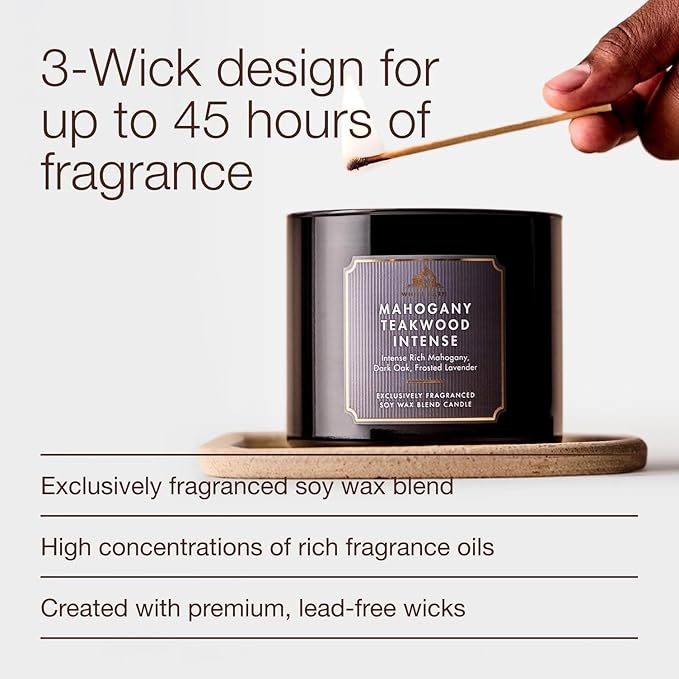 Bath & Body Works White Barn 3‑Wick Candle – Mahogany Teakwood High Intensity