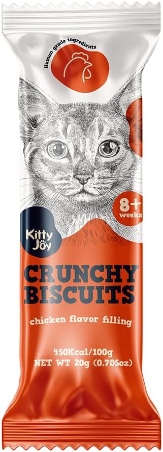 Kitty Joy Crunchy Biscuits with Chicken Flavour Filling Cat Treats 20g - front of pack