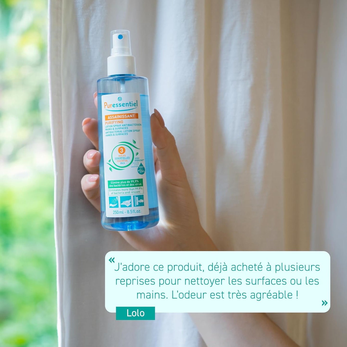 Puressentiel Antibacterial Lotion Spray 2.7 oz — 3 Essential Oils, Disinfects Hands & Surfaces 99.9%