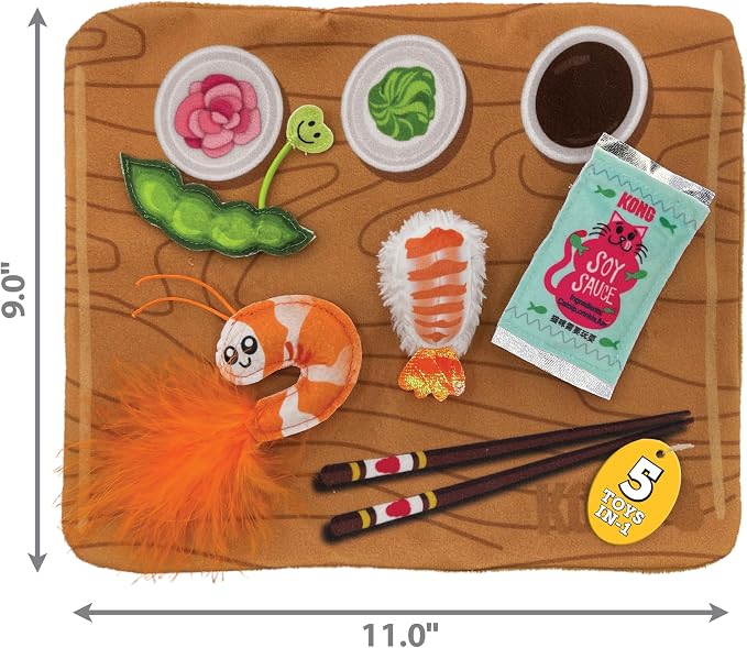 KONG Pull‑A‑Partz Sushi – Multi‑Piece Cat Toy for Batting, Tugging & Puzzle Play