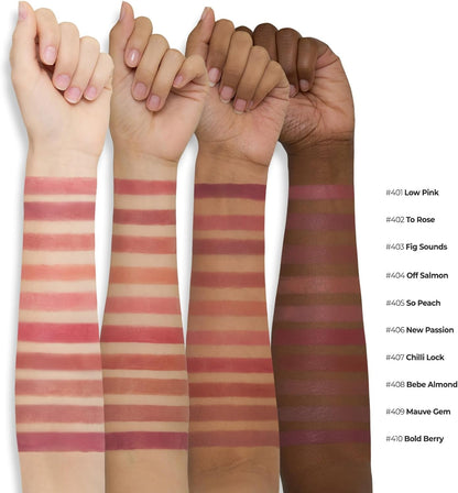 Laka Bulky Matte Lipstick - shade swatches on skin
