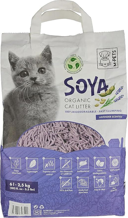 M-PETS Soya Organic Cat Litter Lavender Scented 6L - front of pack